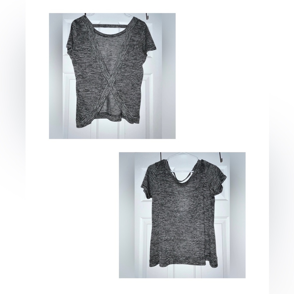 EUC BKE Women’s Black/Gray Striped Shirt with Open Back - Medium